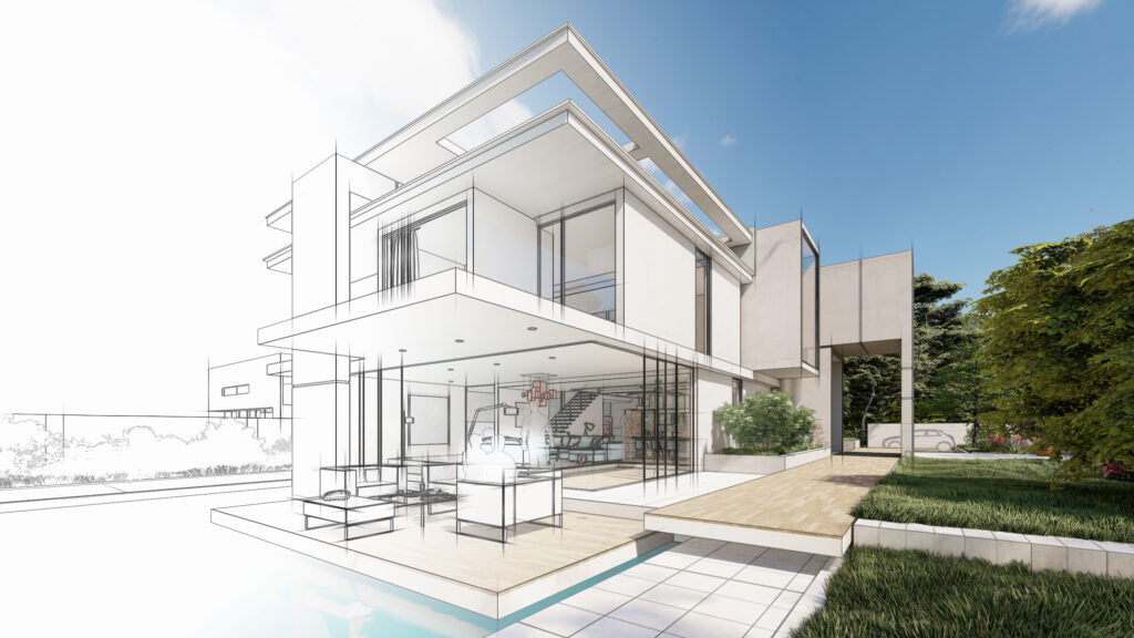 3d rendering upscale modern villa with pool garden