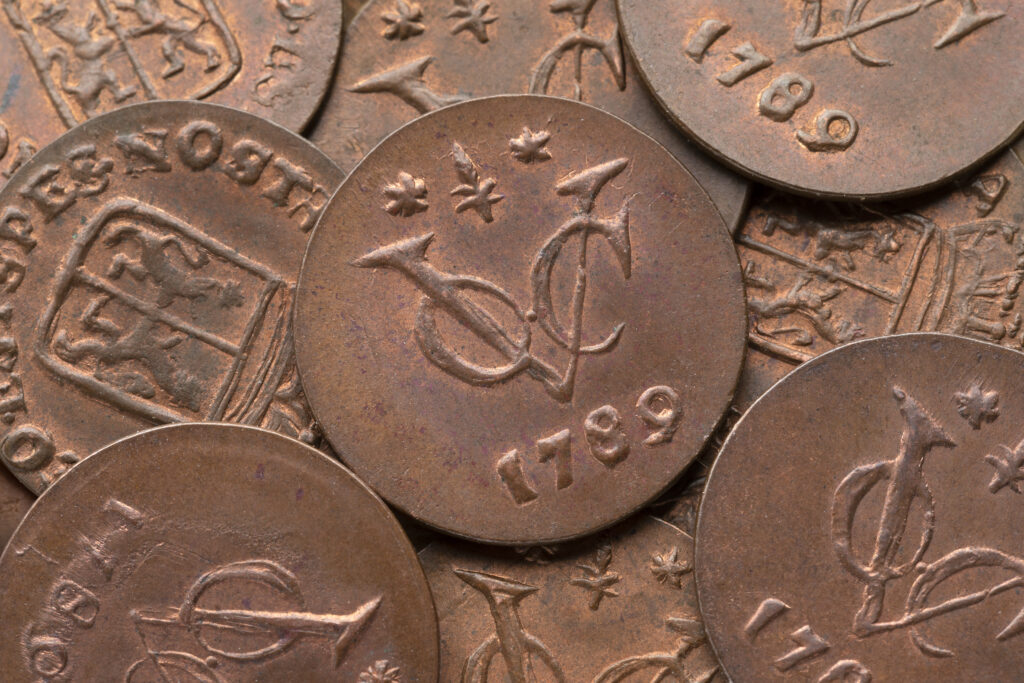 collection old dutch voc coins from 1789 close up full frame