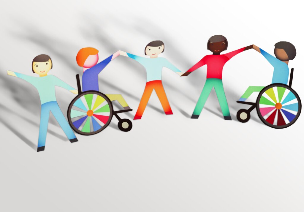 family concept with wheelchair paper dolls