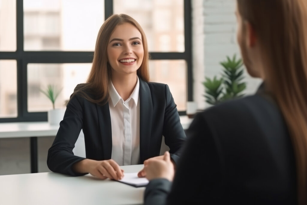 positive friendly human resources manager conducting job interview