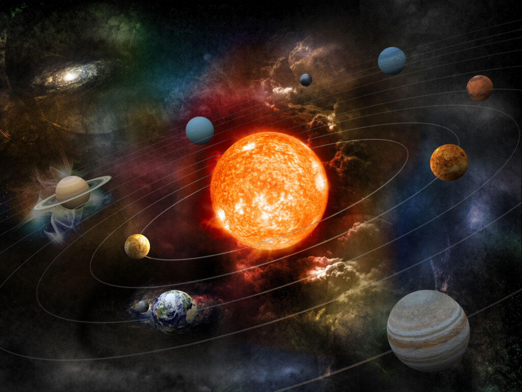 sun nine planets our system orbiting clipping path included foreground objects